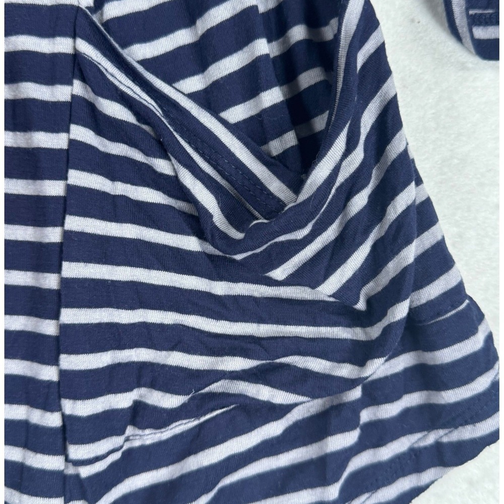 H.I.P. Navy Blue Grey Striped Open Front Cardigan Sharkbite Hem Pockets Medium - Picture 3 of 8